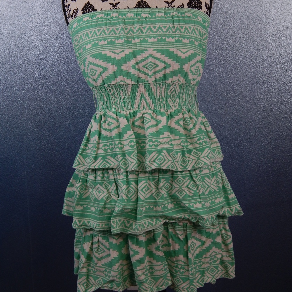Mint green and white print tube dress